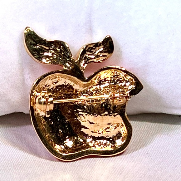 Bright Red Apple and Schoolhouse Pins Red Enamel Rhinestones Gold Silver Tones - Picture 8 of 8